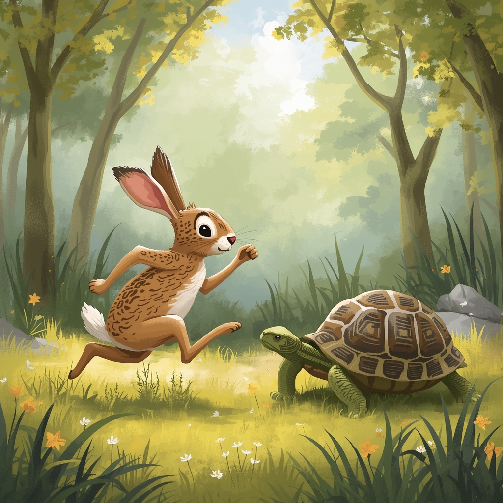 lucid origin once upon a time in a sunny forest there lived a speedy hare and a slow but stea 0